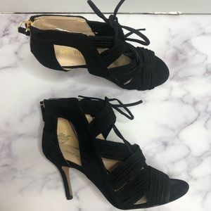 NWOT Nine West Black Galaxy Dress Heel Sandal Size 7.5